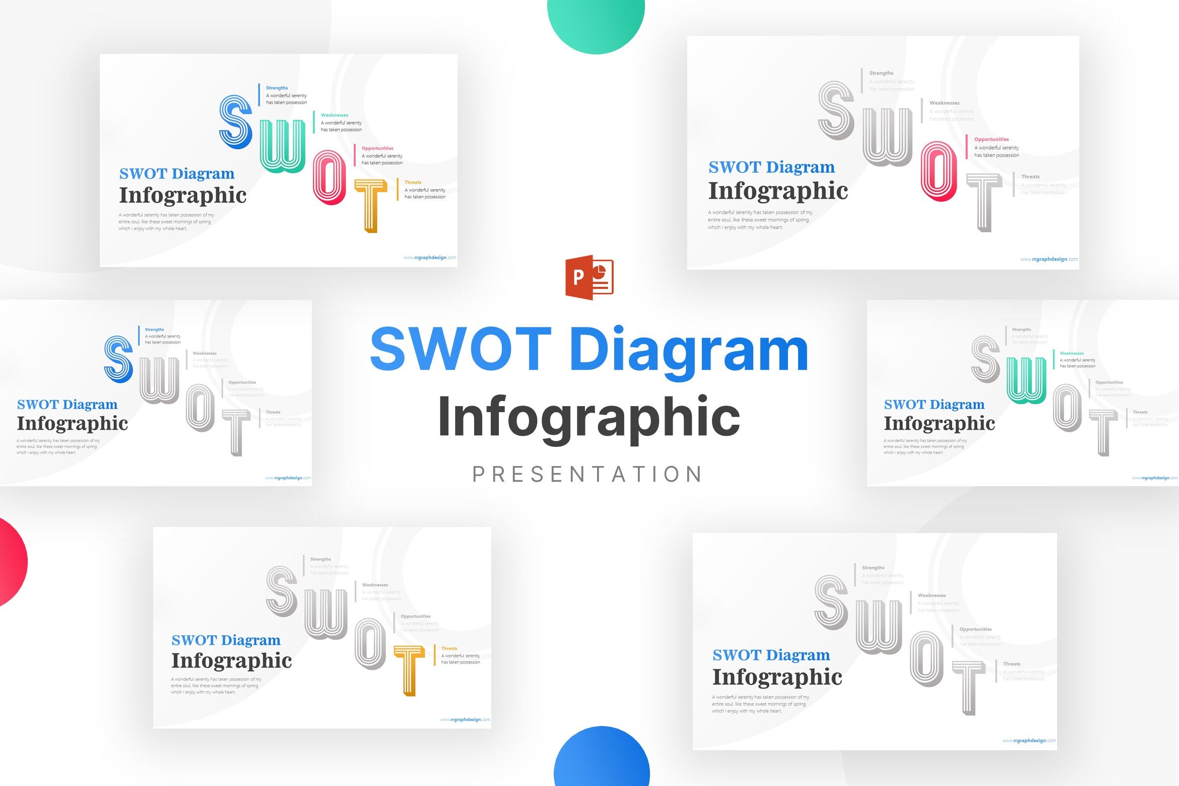 用于业务分析的信息图表多彩SWOT PPT幻灯片模板下载 Colorful SWOT for Business Analysis Infographic(图1)